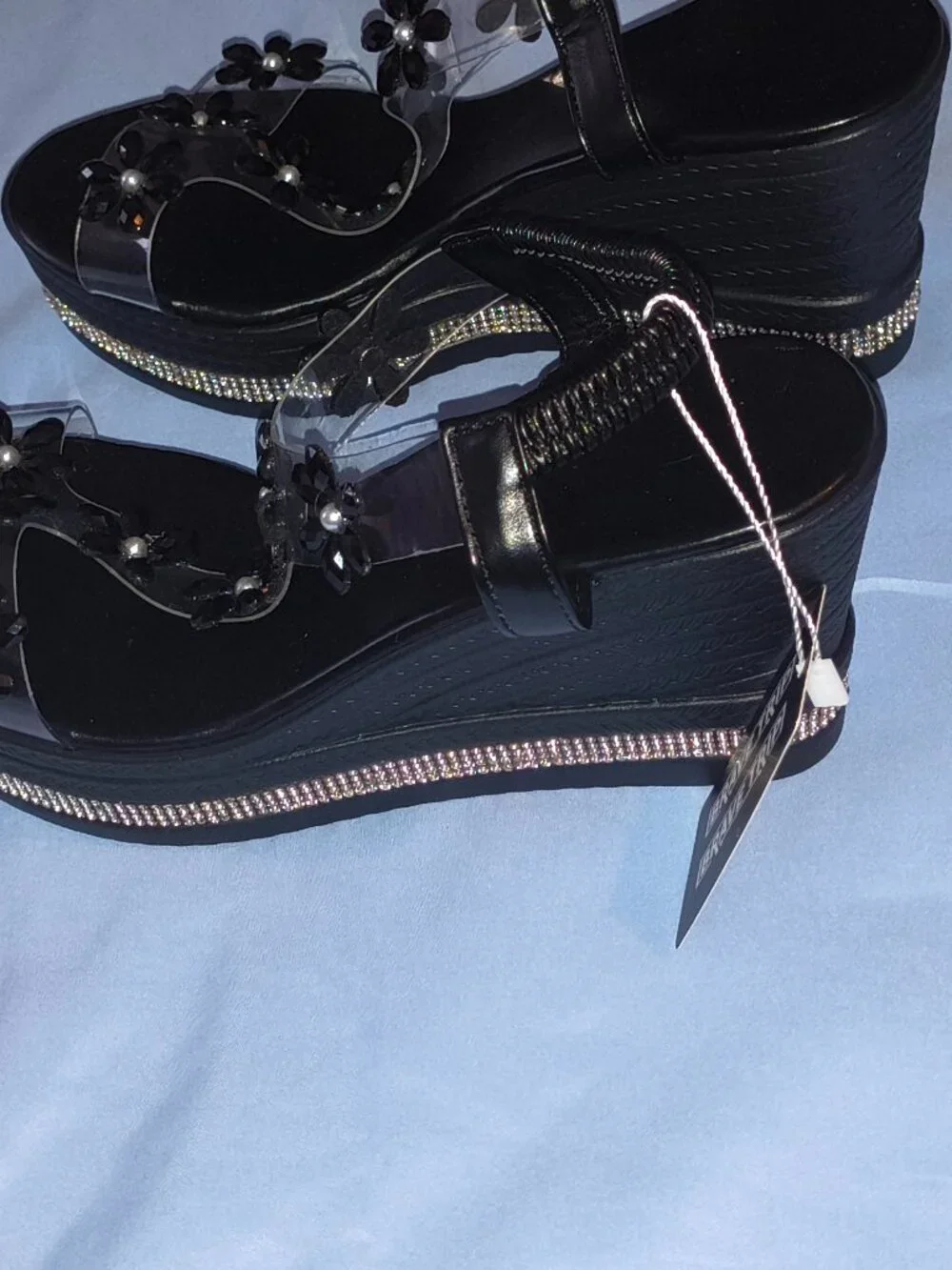 Brave Trip Black Floral Wedge Sandals Size 38 or 7.5 US